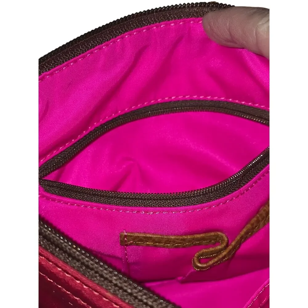 Dooney & Bourke Pink Nylon Shoulder Bag Duck Logo Brown Leather Trim Y2K‎